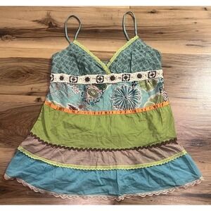 Y2K Fire Los Angeles BOHO Hippie Floral Lace Crochet Festival Tank Top Sz S